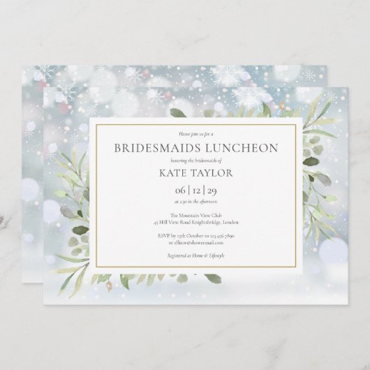 スノーフレーク冬の緑の花嫁の昼食会 招待状 (正面/裏面)