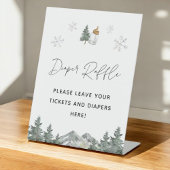 スノーフレーク冬の赤ちゃんシャワーおむつラッフルサイン 台座サイン