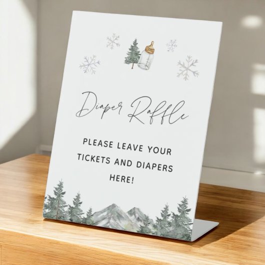スノーフレーク冬の赤ちゃんシャワーおむつラッフルサイン 台座サイン