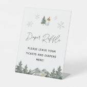 スノーフレーク冬の赤ちゃんシャワーおむつラッフルサイン 台座サイン (正面)