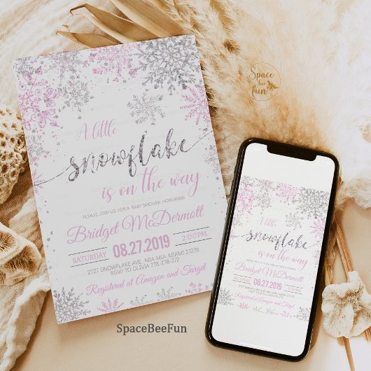 スノーフレーク冬の赤ちゃんシャワーガール エンクロージャーカード