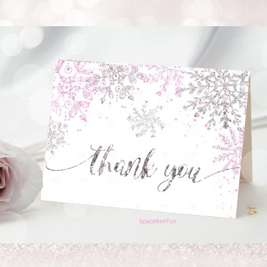 スノーフレーク冬の赤ちゃんシャワーガール サンキューカード