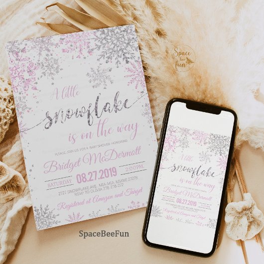 スノーフレーク冬の赤ちゃんシャワーガール 招待状