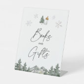スノーフレーク冬の赤ちゃんシャワー本とギフトサイン 台座サイン (正面)