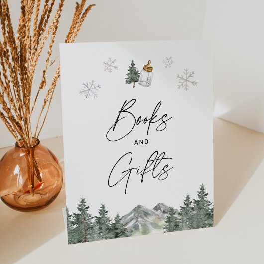 スノーフレーク冬の赤ちゃんシャワー本とギフトサイン 台座サイン