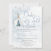スノーフレーク冬の赤ちゃんシャワー男の子ベビー寒い 招待状 (正面)
