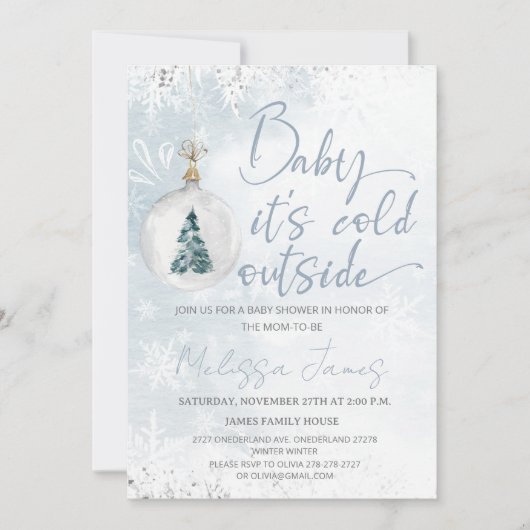 スノーフレーク冬の赤ちゃんシャワー男の子ベビー寒い 招待状 (正面)