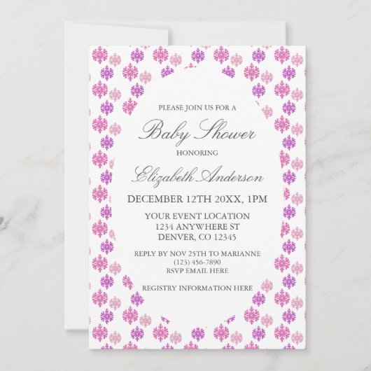 スノーフレーク冬の赤ちゃんシャワー 招待状 (正面)