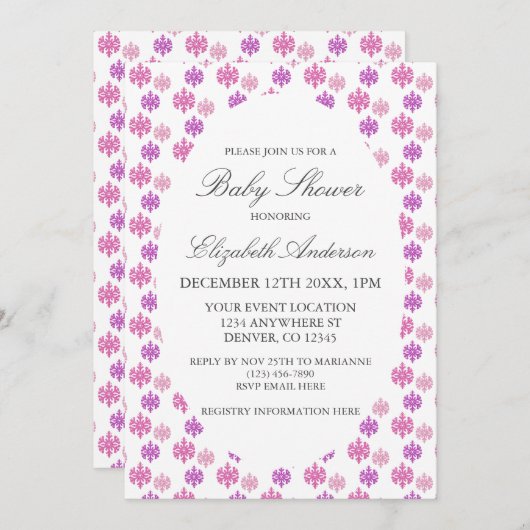 スノーフレーク冬の赤ちゃんシャワー 招待状 (正面/裏面)