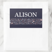 スノーフレーク冬の青の白とピンクの名前文字 長方形シール (バッグ)