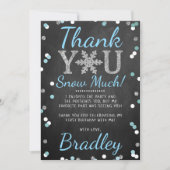 スノーフレーク冬の黒板の最初の誕生日 サンキューカード (正面)