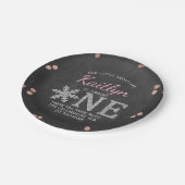 スノーフレーク冬の黒板の最初の誕生日 ペーパープレート (アングル)