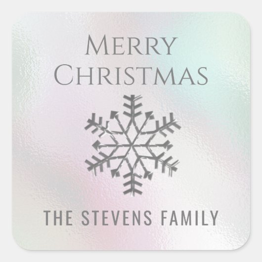 スノーフレーク冬クリスマスホログラフィック スクエアシール (正面)