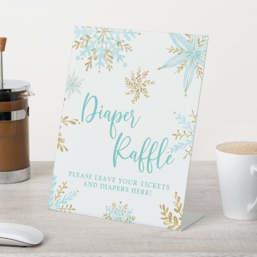 スノーフレーク冬シャワーおむつラッフル台座シグ 台座サイン (インサイチュ)