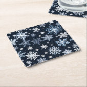 スノーフレーク冬デザインブルーコールドカワイト スクエアペーパーコースター (アングル)