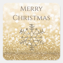 スノーフレーク冬ロマンチックキラキラ輝く輝く金ゴールド スクエアシール