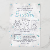 スノーフレーク冬1歳の誕生日実在 箔招待状 (正面)