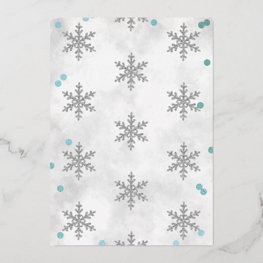 スノーフレーク冬1歳の誕生日実在 箔招待状 (裏面)