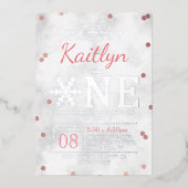 スノーフレーク冬1歳の誕生日実在 箔招待状 (正面)