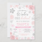 スノーフレーク冬1st誕生日パーティの招待状 招待状 (正面)