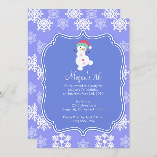 スノーフレーク凍っていウィンター雪だるま誕生日 招待状 (正面/裏面)
