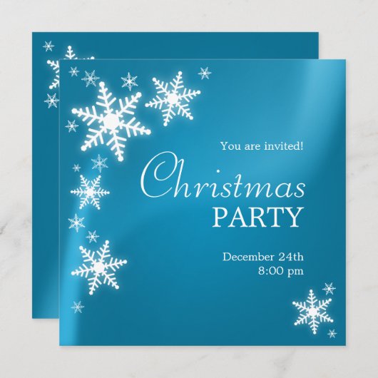スノーフレーク凍っていブルークリスマスパーティの招待状 招待状 (正面/裏面)