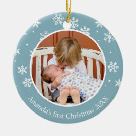 スノーフレーク初めてのクリスマス2フォトカスタムー セラミックオーナメント