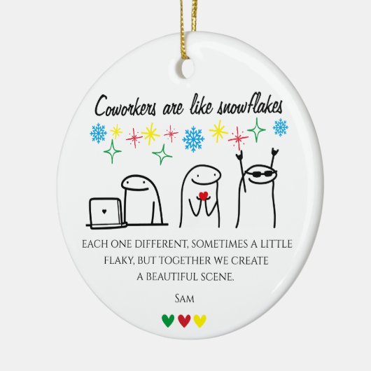 スノーフレーク同僚ミームアートフォトオフィスギフト セラミックオーナメント (左)