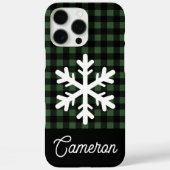 スノーフレーク名前をカスタムする付きグリーン&ブラックプレイド Case-Mate iPhoneケース (裏面)
