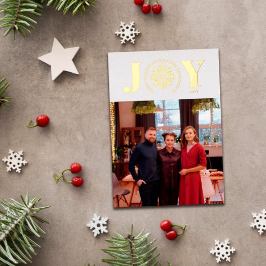 スノーフレーク喜び曲線文字写真メリークリスマス 箔シーズンカード