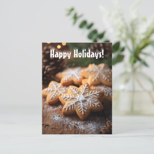スノーフレーク型クッキーとハッピーホリデー シーズンポストカード (スタンド正面)