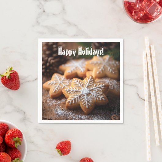 スノーフレーク型クッキーとハッピーホリデー スタンダードカクテルナプキン (インサイチュ)