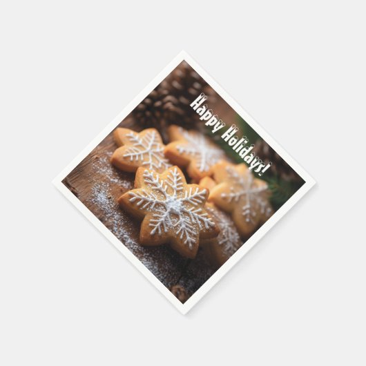 スノーフレーク型クッキーとハッピーホリデー スタンダードカクテルナプキン (角)