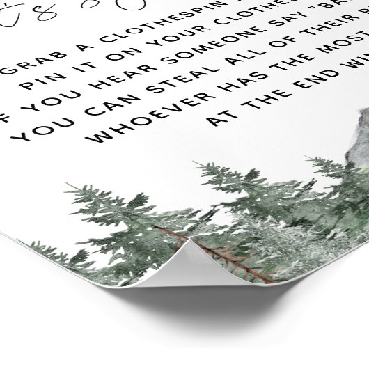 スノーフレーク山の赤ちゃんシャワー言わないベビーゲーム ポスター (角)