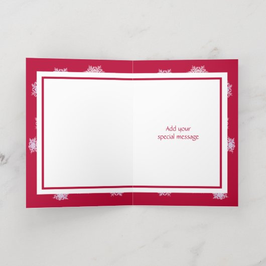 スノーフレーク折り畳みフォイルレッドホリデーカード 箔シーズンカード (内側レイダウン)