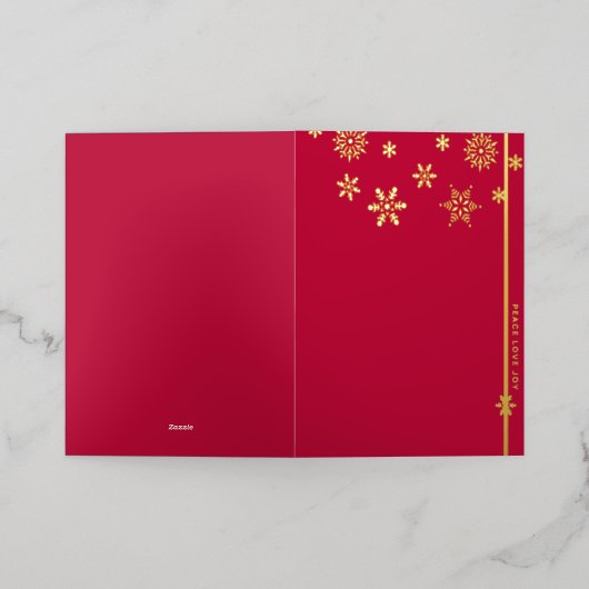 スノーフレーク折り畳みフォイルレッドホリデーカード 箔シーズンカード (外側レイダウン)