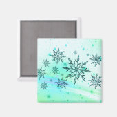 スノーフレーク旋回ティール（緑がかった色）ブルー白 マグネット (正面/裏面)