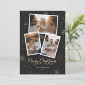 スノーフレーク書道ブラックフォトメリークリスマス シーズンカード (スタンド正面)