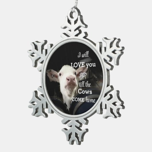 スノーフレーク枠付き牛オーナメント スノーフレークピューターオーナメント (右)