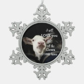 スノーフレーク枠付き牛オーナメント スノーフレークピューターオーナメント (正面)