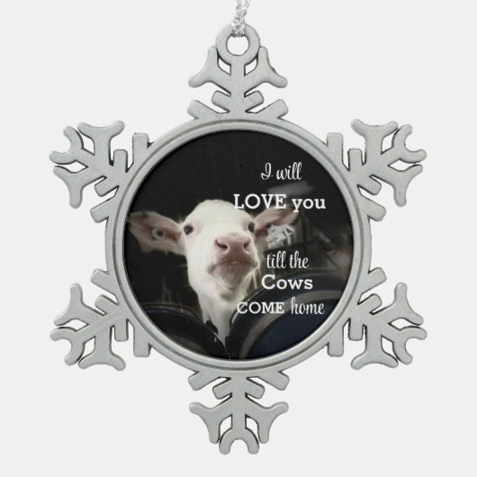 スノーフレーク枠付き牛オーナメント スノーフレークピューターオーナメント (正面)