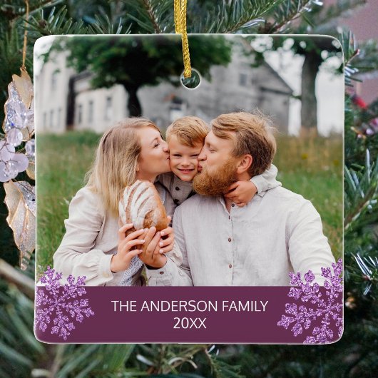 スノーフレーク梅きらきら光るトレンディー2写真クリスマス セラミックオーナメント