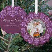 スノーフレーク梅きらきら光る写真エレガントクリスマス オーナメントカード