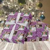 スノーフレーク梅きらきら光る3フォトコラージュクリスマス ラッピングペーパー