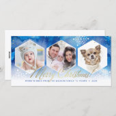 スノーフレーク水の色金ゴールドメリークリスマスフォト シーズンカード (正面/裏面)