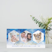 スノーフレーク水の色金ゴールドメリークリスマスフォト シーズンカード (スタンド正面)