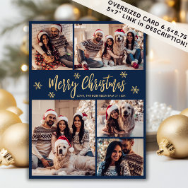 スノーフレーク海軍と金ゴールド5フォトコラージクリスマス シーズンカード