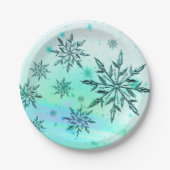 スノーフレーク渦ティール（緑がかった色）青緑色ホワイト ペーパープレート (正面)