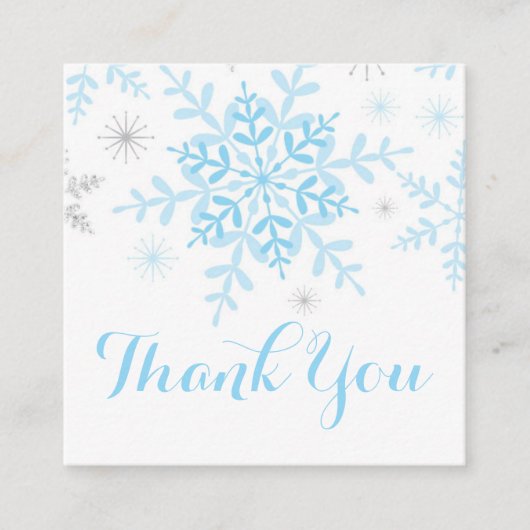 スノーフレーク男の赤ちゃんシャワーメッセージカードブルーシルバー スクエア名刺 (正面)