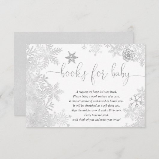 スノーフレーク男女兼用赤ちゃんシャワーブックリクエスト エンクロージャーカード (正面/裏面)
